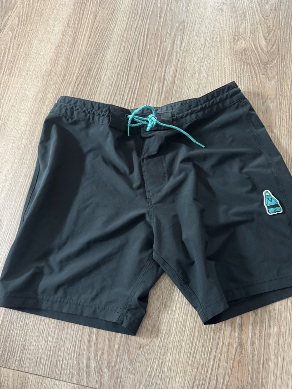 VISSLA Black Swim Trunks with Teal Drawstring